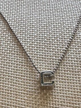 Coach Silver Tone C initial Pendant Necklace Beaded chain Logo
